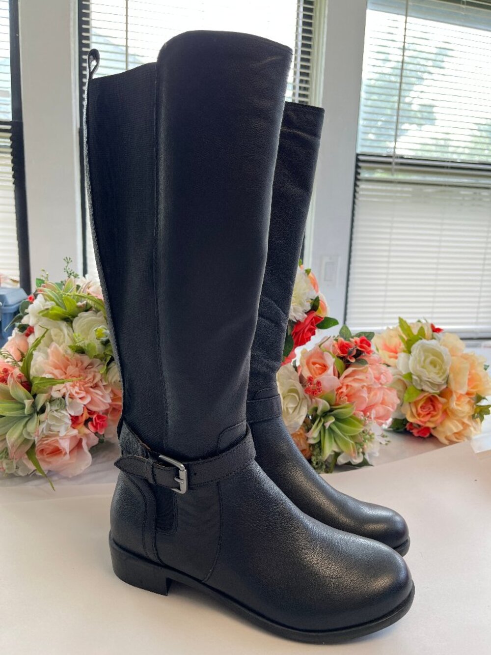 Cobb Hill Naina Leather Stretch Knee High Riding Boots Black Women’s 8M Buckle